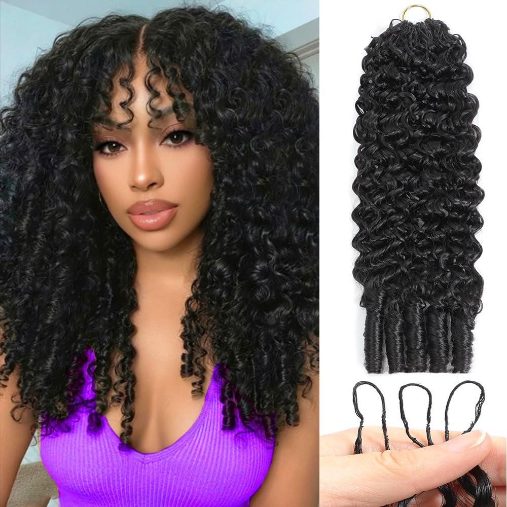 Feather Crochet Human Hair Pre-Separated 20 inch Burmese Curly Crochet Hair Extensions Knotless Reusable Invisible 50g Lightweight 100% Virgin Human Crochet Hair Bundles for Women