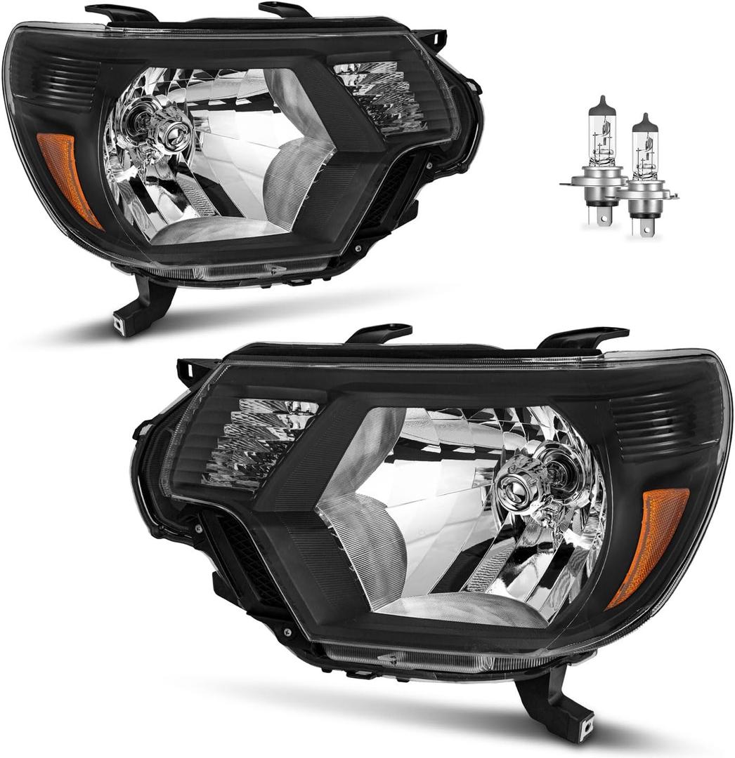 Headlights Assembly for 2012-2015 Toyota Tacoma Headlamp Replacement Black Housing Amber Reflector Driver & Passenger Side