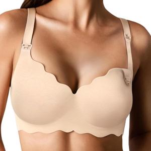 Gailife Floral Nursing Bras for Breastfeeding Comfort Maternity Bras for Pregnancy Seamless Bralettes with Extra Extender (XX-Large, Beige)