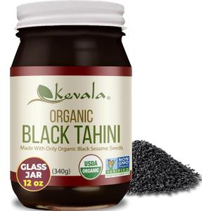 Kevala Organic Black Tahini - 12 oz, 340g, Gluten Free Black Sesame Paste | Peanut Free Kitchen Pantry Staple, Great to Mix with a Miso Paste or Spread on a Bagel, Pasta Sauce, Sandwich Spread (EXP 06/01/27)