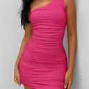 PRETTYGARDEN Off One Shoulder Dresses for Women 2026 Summer Ruched Cocktail Party Bodycon Spring Mini Short Dress (L)