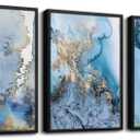 Black Framed Wall Art For Living Room Large Wall Decor For Office Bedroom Wall Decorations Minimalist Abstract Paintings blue Watercolor Wall Pictures Artwork Home Decor 3 Piece Framed Prints Art, 20x28inches*3pcs