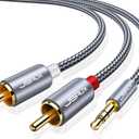 JSAUX 4ft/1.2M Aux to RCA Headphone Male to Male Jack Adapter Nylon Braided 1/8 to RCA Audio Y Cord for Smartphones, MP3, Tablets, Speakers, HDTV - Grey
