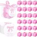 MTLEE 24 Sets Pink Bow Party Favors Small Bubble Candle Baby Shower Favors for Guests Tea Candles Bulk with Stylish Ribbons Cards Gifts Party Decoration(Bright Pink,Bow)