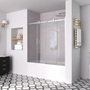 56-60" W x 58" H Frameless Bathtub Sliding Doors, Glass Shower Door for Tub with 5/16" (8mm) Clear SGCC Tempered Glass, Chrome Finish Shower Doors, Reversible Installation