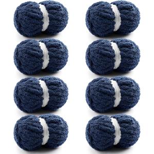 8 Pcs Chunky Yarn for Hand Knitting - Chunky Chenille Yarn for Crocheting - Fluffy Yarn for Crochet - Jumbo Yarn for Hand Knitting 25 yds 7.7 oz of Super Bulky Yarn (Navy Blue)