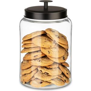 1 Gallon Glass Cookie Jar with Matte Black Metal Lids Airtight Storage Container - Ideal for Food, Treats, Candy, Dried Food - Perfect for Kitchen or Laundry Room - Pack of 1
