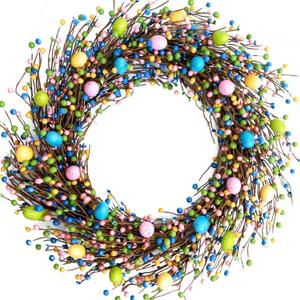 26 Inch Spring Easter Colorful Egg Wreath for Front Door, Colorful Home Decoration Easter Eggs and Berries Wreath for Indoor and Outdoor Use
