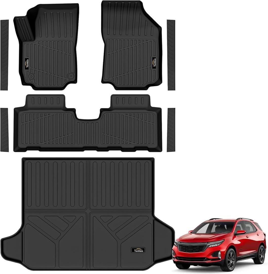 Floor Mats & Cargo Liner for Chevy Equinox 2018-2024 (Only Gas)/GMC Terrain | Door Sill Guards, All Weather TPE Full Set Floor Liners Trunk Mat for Chevrolet Equinox Accessories, Black