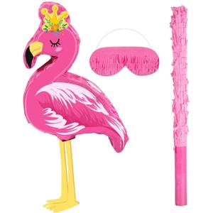 Threan Pink Flamingo Piata Tropical Party Supplies Small Hawaiian Flamingo Piata with Blindfold Stick for Pool Luau Hawaii Summer Theme Birthday Party Decorations, 16.1 x 11.8 x 3.1 Inch