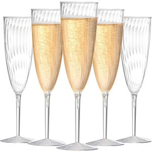 24Pcs Plastic Champagne Flutes,6 Oz Clear Champagne Glasses,Disposable Glasses for Party Wedding Banquet Family Holiday Picnic Cocktail Mimosa Bars Engagements Thanksgiving Christmas Toasting