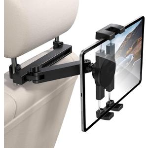 Tablet Holder for Car Headrest, [3 in 1 Adjustable Extension Arm] iPad Car Mount for Back Seat, Road Trip Essentials for Kids, for 4.7-12.9" Like iPad Pro, Air, Mini, Galaxy, Fire HD Tablet (Black)