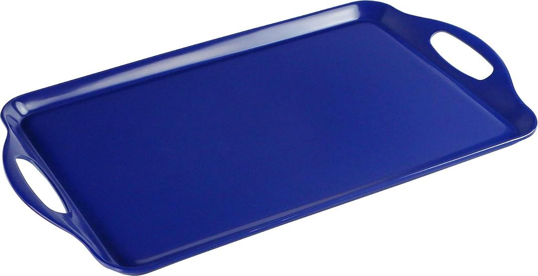 Reston Lloyd Calypso Basics Melamine Serving Ottoman Tray with Handles, Rectangular, Lemon, Lightweight, Durable, Multi-Purpose Use, Indoor, Outdoor, Camping, Server, Indigo (18.8" x 11.5" x 0.8")