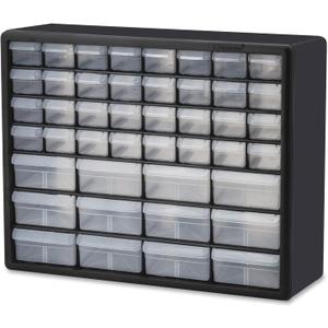Akro-Mils 44-Drawer Plastic Drawer Storage Cabinet for Garage Organization, Bead Organizer, Building Bricks Storage, Teacher Toolbox, Makeup Organizer, 20" W x 6" D x 16" H, 10144 Black