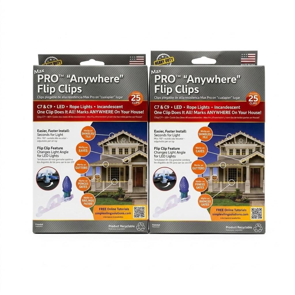 25 Heavy Duty Max Pro Anywhere Christmas Light Flip Clips Simple Living Solution 2 Pack