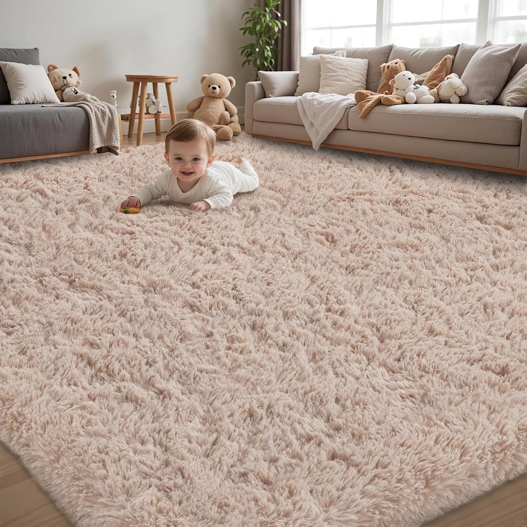 8x10 Area Rug for Living Room:Ultra Soft Fluffy Shag Beige Rugs,Large Fuzzy Plush Indoor Non Slip Carpet Washable Rug for Bedroom Kids Nursery Office Dorm Modern Decor(Beige 8'x10')