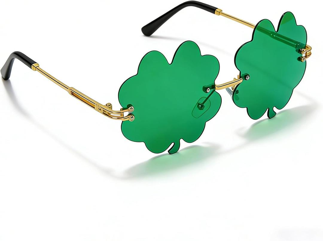 St. Patricks Day Irish Four Leaf Clover Sunglasses, Green Shamrock Sunglasses, Four Leaf Clover Leprechaun Costume Glasses for Women Men, St. Patrick's Day Party Favors Accessories (Green)