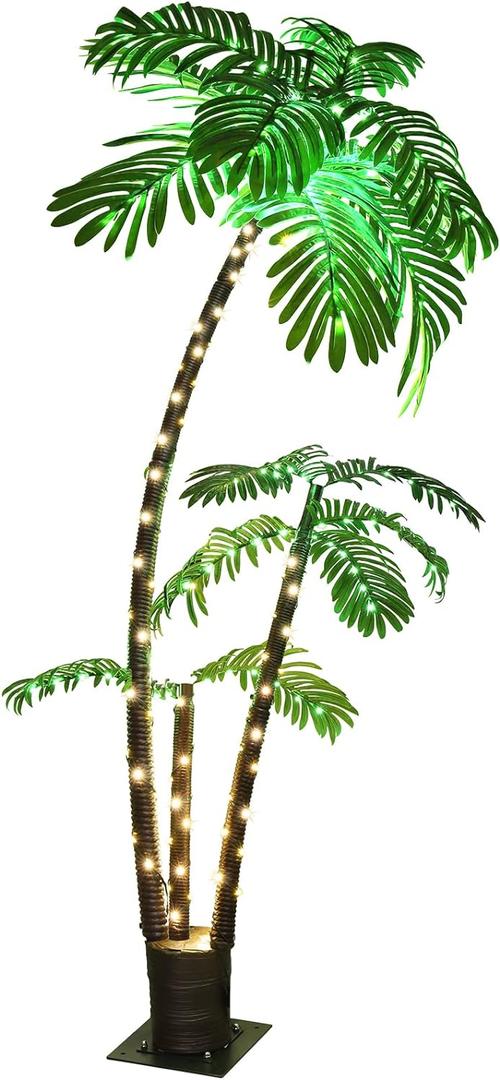 OUSHENG Lighted Palm Tree Bar Outdoor Christmas Decorations Decor, Light Up LED Artificial Fake Faux Trees Lights for Outside Patio Yard Pool Porch Deck Party Tropical, 6FT