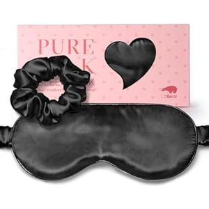 LitBear 100% Pure Silk Sleep Mask, 22 Momme 6A Mulberry Silk Fabric and Filling, Total Light Blocking Eye Mask Sleeping for Women, Men, Side Sleepers, Includes Travel Pouch and Scrunchie  