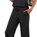 ANRABESS Women's 2 piece Outfits Lounge Sets Summer Casual Short Sleeve Tops Wide Leg Pants Sweatsuits Tracksuit Sets 1517heise-M, Medium, Black