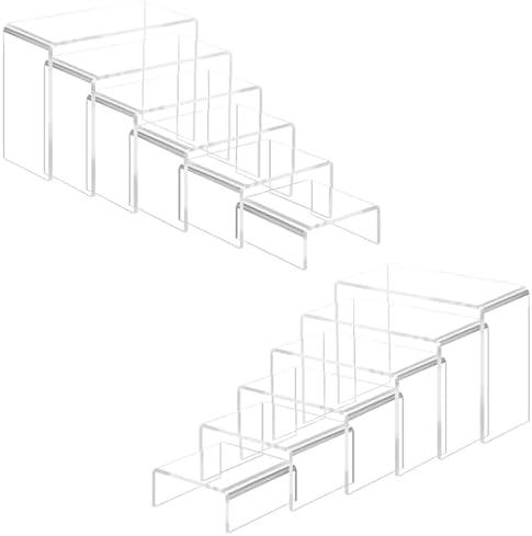 Luqvzxv 6 Pcs Small Size Acrylic Display Risers, 2 Sets Acrylic Risers Display Stands, 0.15" Thick Clear Shelf Riser, Risers Display Stands for Perfume, Dessert, Candy, Figure, Toys, Jewelry Showcase