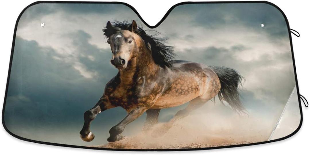 Horse Animal Car Windshield Sun Shade Cool Foldable UV Ray Sun Visor Protector Sunshade to Keep Your Vehicle Cool (55" x 27.6")