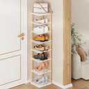 8 Tiers Vertical Shoe Rack, Tall Narrow Shoe Tower, Corner Shoe Rack, White, 10.2D x 11W x 48.3H in