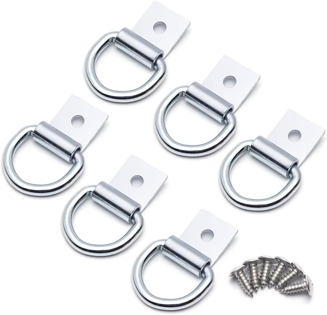 6 Pcs Silver Color D-Rings Tie Down Anchors with Screws, 1/4" Heavy Duty Steel Galvanized Hooks for Warehouse, Garage, Workshop, Truck Trailer Bed, Pickup, Cargo Mount, Zinc-Coated D Ring