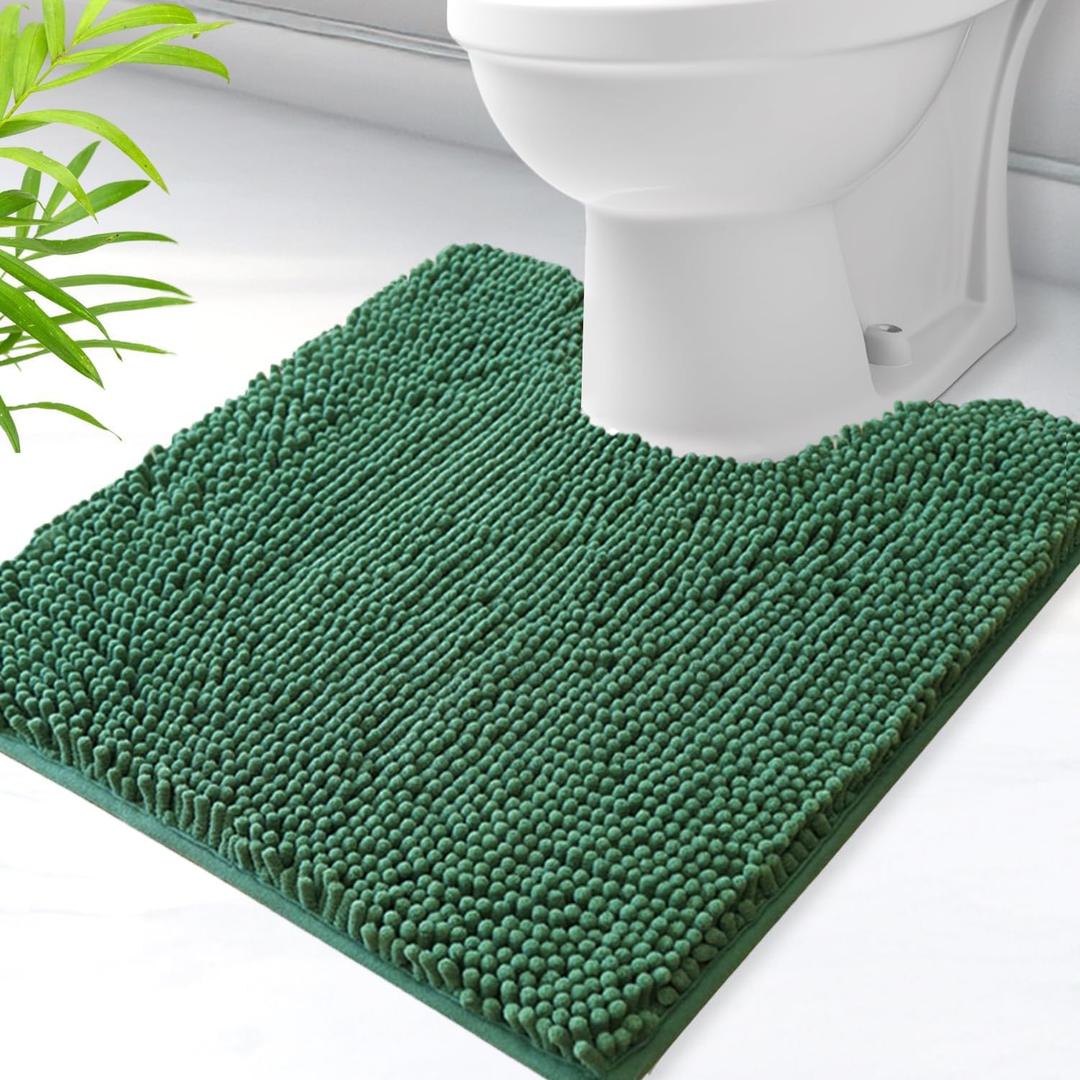 Toilet Rug U-Shaped,Super Absorbent Chenille Bathroom Rugs and Strong PVC Non-Slip Backing for Toilet RugsU Shaped Washable,Machine Washable,Bath Mats for Bathrooms,20"x 24",Dark Green