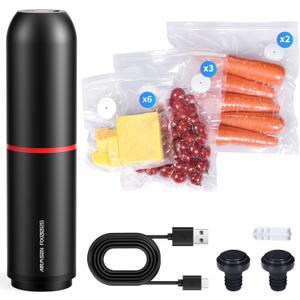 AIRMSEN Handheld Vacuum Sealer with 11 PCS Reusable Sous Vide Bags and 2 PCS Vacuum Wine Sealer, Compact Vacuum Sealer Machine for Food Storage
