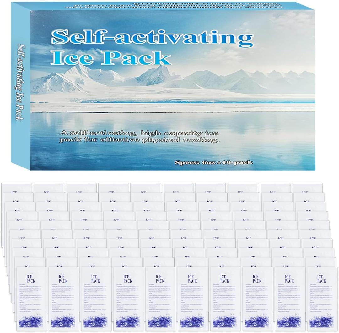 Self-Absorbing Ice Pack,Ice Pack Sheets for Coolers,Disposable Ice Cold Pack,Instant Cooling,Ice Mat Cube Sheets for Pain Relief and Cold Compresses (100 Pcs)