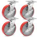 W B D WEIBIDA Heavy Duty Casters Set of 4, 8 Inch Industrial Locking Caster Wheels with 6000 LBS, No Noise Polyurethane Wheel on Steel Hub Swivel Plate Caster for Tool Cart, Workbench(4 Brake)