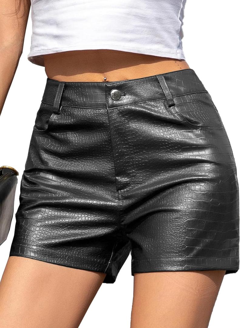 We1Fit Women's Faux Leather Shorts Stretchy High Waisted Pleather Shorts