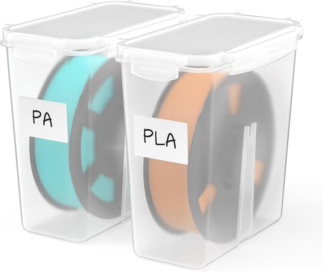 2Pack Semi-Transparent Filament Storage Box,3D Printer Filament Dry Sealing Protection Box,4L Waterproof and Dustproof Filament Storage Box with Label for Home and Office
