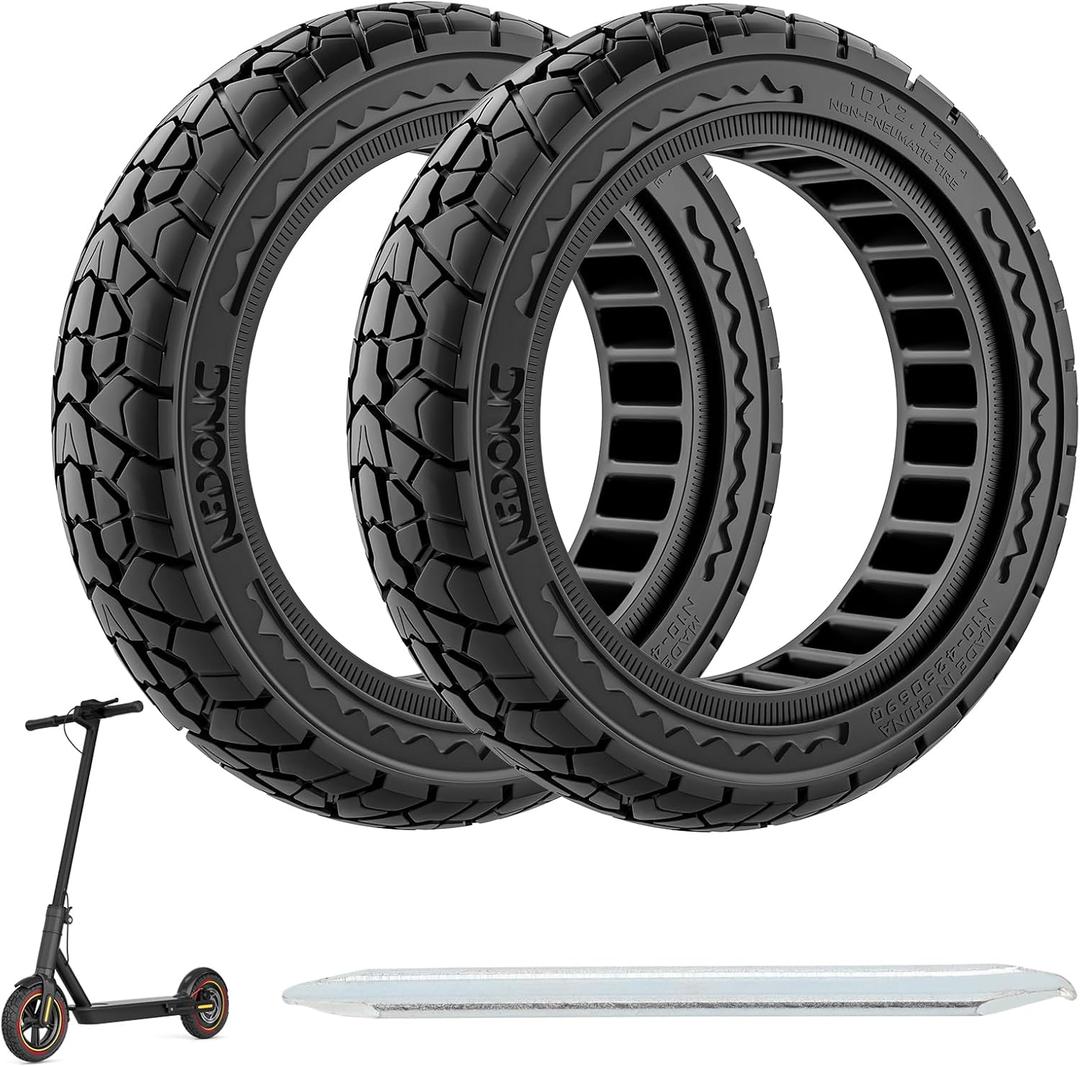 10X2.125 Off Road Tire for Electric Scooter Ninebot F20/F30/F40/F65, 10 inch Solid Rubber Tires for Front And Rear Solid Electric Scooter Tire Tubeless(Black 2pcs)