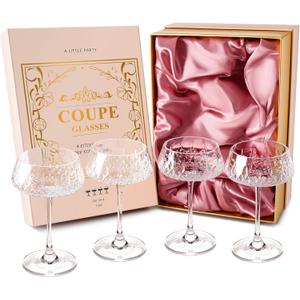 VIMERPA Coupe Glasses, Martini Glasses Set of 4, Vintage Champagne Coupe Glasses, 8oz Large Martini Glass, Crystal Retro Style Cocktail Glass for Elegant Bar Drinks, Vintage Art Deco Glassware