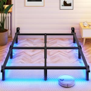 Awesofurni Queen Bed Frame with Smart LED Lights, 7 Inch Basics Metal Bed Frame, Heavy Duty 9-Leg Base for Box Spring and Mattress, Noise-Free, Easy Assembly, Black