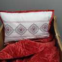 Wonderful Christmas Cotton Stripe Quilt 5-Piece Set,King Luxury Red Velvet Quilt Set,All-Season Breathable Bedding with 2 Elegant Cushions,Versatile for Bedroom, Fit for Adults, Teens & Kids,104"x94"