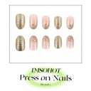 3 x IMSOHOT Press on Nails Short Oval Fake Nails Gold Glitter & Flower Designs Glossy Glue on Nails Full Cover Nude Round False Nails for Women Manicure Decoration 24Pcs