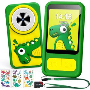 Kids Phone, Dinosaur Kids Smart Phone Toys for 3, 4, 5, 6, 7, 8 +Year Old Boys Gifts, 2.8 Touchscreen Child Learning Play Cell Phone with Dual Camera, Games & Music, Christmas Birthday Gifts (Green)