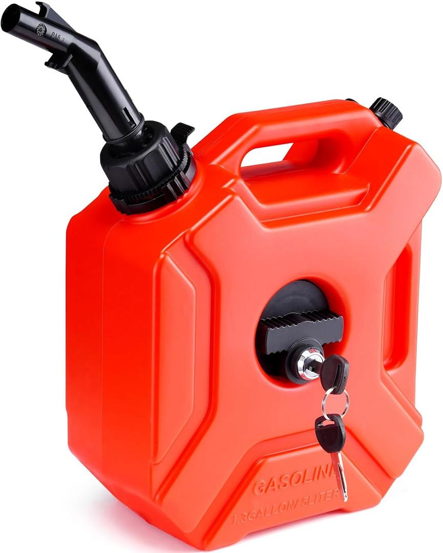 VEVOR Transfer Tank Fits 1.3 Gallon/5L, Gallon Tank with Spout and Lockable Bracket, Storage Transfer Device with Auto-Off Function & Adjustable Flow Rate, Ideal for Most Cars Motorcycle SUV ATV UTV, Red