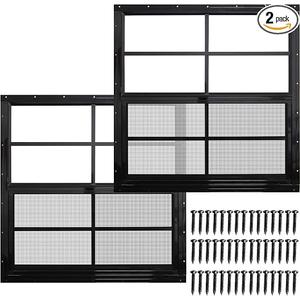 NeatiEase 2 Pack Shed Windows with Black Frame, 36 x 36 Flush Mount Small Window with Tempered Glass and Fiberglass Screen for Shed, Chicken Coop, Playhouse, Household, Garage