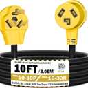 10FT 3 Prong Dryer 30A 10-30P to 10-30R / EV Extension Cord Level 2 EV Charging Model 3/X/Y/S 125V/250V STW 10 Gauge Heavy Duty Extension Cord Yellow Plug
