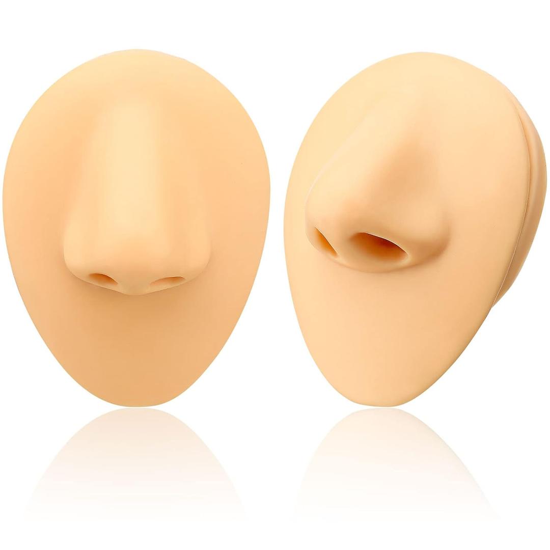 WILLBOND 2 Pcs Silicone Nose Model, Soft Flexible Body Part Displays, Realistic Fake Nose, Human Piercing Practice Body Model Parts for Jewelry Display, Practicing Suture, Mannequin Teaching Tool