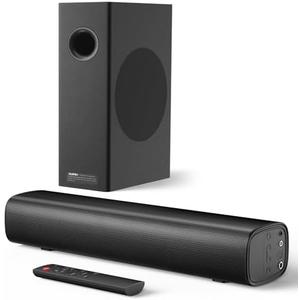 Saiyin Soundbar with 4'' Subwoofers - 70W Rounded-Edge Subwoofer & Compact Soundbar for TV, 2.1 Audio Enhanced Surround Sound System for TV, Bluetooth/Optical/AUX Connection for TV/PC