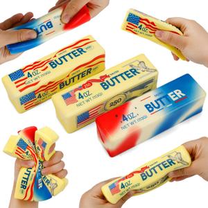 4 x Butter Squishy- Set of 3 Kinds American Flag Pattern Squishy Butter, Slow Rising Stress Relief Toy for Adults and Kids, Squeeze Sensory Toy Made of Soft PU Foam (3 Pcs, 5.2 x 1.6 x1.6 inch)