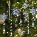 18pcs Crystal Christmas Ornaments for Christmas Tree Decorations- Light Blue Hanging Acrylic Snowflake and Icicle Ornaments with Drop Pendants for New Year Party Decorations Supplies