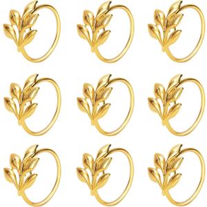 KPOSIYA Set of 50 Leaf Napkin Rings Metal Gold Napkin Holder Table Napkin Rings for Thanksgiving Day Christmas Dinning Table Parties Everyday (Ye Zi-Gold 50)