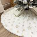 AOGU 36 Inch Sequin Faux Fur Christmas Tree Skirt Decoration for Merry Christmas Party White Plush Gold Sequin Snowflake Xmas Christmas Tree Skirt Decorations