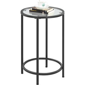 Yaheetech Glass End Table, Round Side Table, Small Coffee Accent Table Nightstand w/Glass Top & Metal Frame for Living Room/Balcony/Bedroom/Porch/Small Space, Modern Style, Black